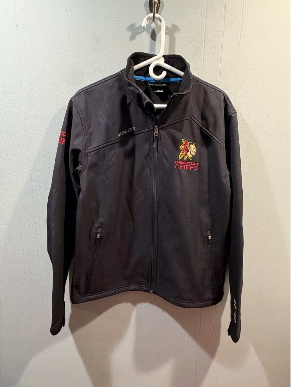 Mens Bauer Team Full Zip Jacket Size Small Black Connecticut Chiefs Embroidered